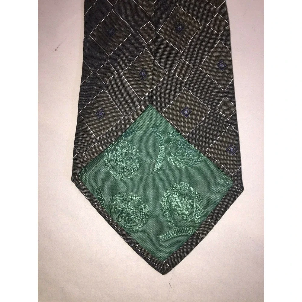 NOS Tommy Hilfiger‎ Dark Olive Green Diamond Pattern Silk Neck Tie 58